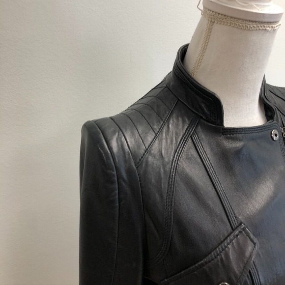Laundry Shelli Segal Leather Motorcycle Jacket Womens Small Black Classic Edgy - Picture 2 of 16